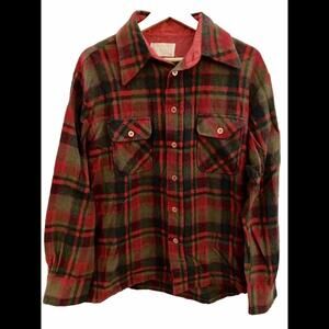 Vtg 70s 80s Anderson Little Wool Nylon Blend Plaid Flannel Shirt Mens Large Red